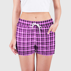 Шорты женские Неоновый узор в клетку Светящиеся квадраты, сетка, цвет: 3D-принт — фото 2