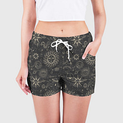 Шорты женские Небесные тела, созвездия, солнце, космос, мистика, цвет: 3D-принт — фото 2