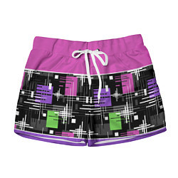 Женские шорты Розово-фиолетовый геометрические фигуры и полосы