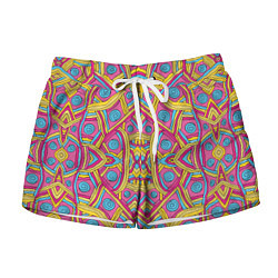 Женские шорты Разноцветный и яркий узор в дудл стиле