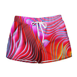 Шорты женские Разноцветные неоновые полосы Волна Multicolored ne, цвет: 3D-принт