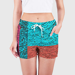 Шорты женские Каменно-кирпичная броня - Оранжевый, цвет: 3D-принт — фото 2
