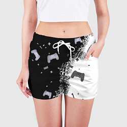 Шорты женские Джойстики чёрно-белые, цвет: 3D-принт — фото 2