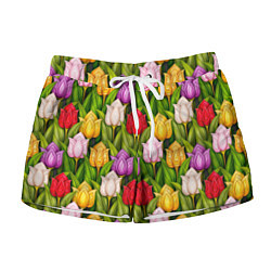 Женские шорты Объемные разноцветные тюльпаны