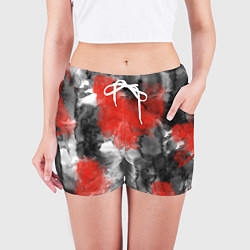 Шорты женские Черно-красная абстрактная текстура акварели, цвет: 3D-принт — фото 2