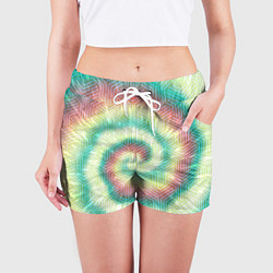 Шорты женские Зеленый с желтым тай дай, цвет: 3D-принт — фото 2