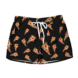 Шорты женские Куски пиццы на черном фоне, цвет: 3D-принт