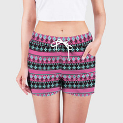 Шорты женские Черно-розовый скандинавский орнамент, цвет: 3D-принт — фото 2
