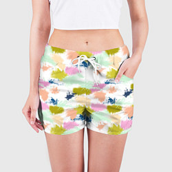 Шорты женские Разноцветные мазки красками модный узор, цвет: 3D-принт — фото 2