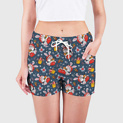 Шорты женские Новогодний паттерн из кроликов, цвет: 3D-принт — фото 2