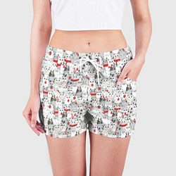 Шорты женские Новогодний паттерн с котиками, цвет: 3D-принт — фото 2