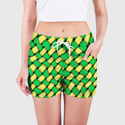Шорты женские Жёлто-зелёная плетёнка - оптическая иллюзия, цвет: 3D-принт — фото 2