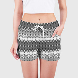 Шорты женские Серый геометрический полосатый орнамент, цвет: 3D-принт — фото 2