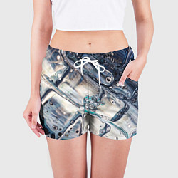 Шорты женские Абстрактное жидкое белое и синее стекло, цвет: 3D-принт — фото 2