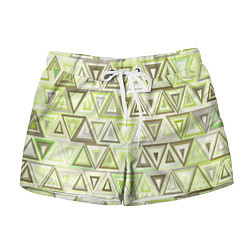 Шорты женские Геометрический светло-зелёный паттерн из треугольн, цвет: 3D-принт