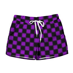 Женские шорты Фиолетовый черный узор Шахматка