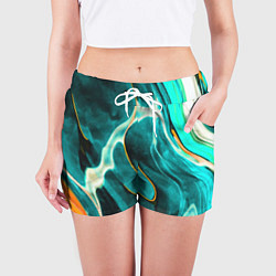 Шорты женские Жидкая краска - голубые разводы, цвет: 3D-принт — фото 2