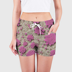 Шорты женские Розовые цветы объемные, цвет: 3D-принт — фото 2