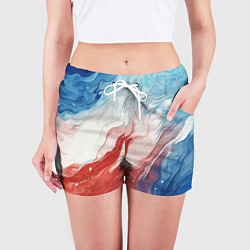 Шорты женские Белый синий красный, цвет: 3D-принт — фото 2