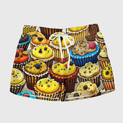 Шорты женские Вкусный принт - кексы от нейросети, цвет: 3D-принт