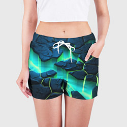 Шорты женские Разлом объемных зеленых плит, цвет: 3D-принт — фото 2