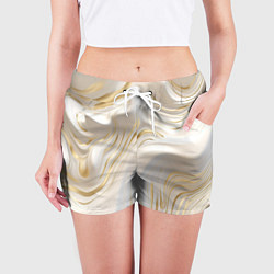 Шорты женские Бежевая абстракция, цвет: 3D-принт — фото 2