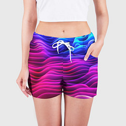 Шорты женские Синие фиолетовые волны, цвет: 3D-принт — фото 2