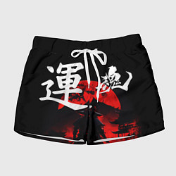 Женские шорты Японский самурай и красная луна