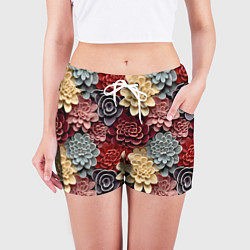 Шорты женские Объёмные цветы суккулента, цвет: 3D-принт — фото 2