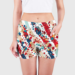 Шорты женские Новогодние линии красный синий, цвет: 3D-принт — фото 2