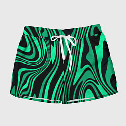 Шорты женские Абстракция изогнутые линии чёрно-зелёный, цвет: 3D-принт