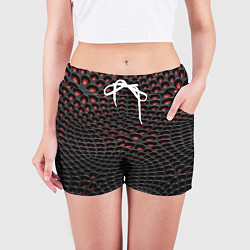 Шорты женские Узор на чёрно красном карбоновом фоне, цвет: 3D-принт — фото 2