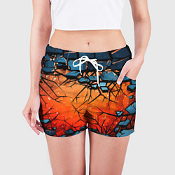 Шорты женские Разлом оранжевых плит, цвет: 3D-принт — фото 2