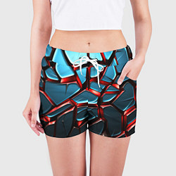 Шорты женские Синие плиты с красными стеклами, цвет: 3D-принт — фото 2