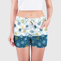 Шорты женские Снежинки новогодние, цвет: 3D-принт — фото 2