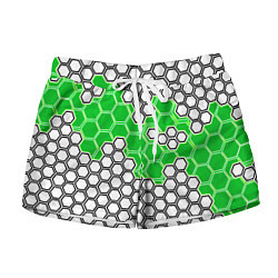 Шорты женские Зелёная энерго-броня из шестиугольников, цвет: 3D-принт