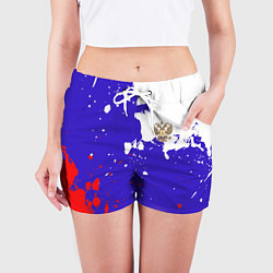 Шорты женские Российский герб на триколоре, цвет: 3D-принт — фото 2