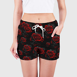 Шорты женские Красные розы цветы, цвет: 3D-принт — фото 2