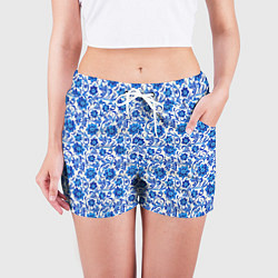 Шорты женские Гжель классика, цвет: 3D-принт — фото 2