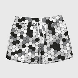 Шорты женские Камуфляж гексагон серый, цвет: 3D-принт
