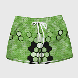Шорты женские Зелёная кибер броня hexagons, цвет: 3D-принт