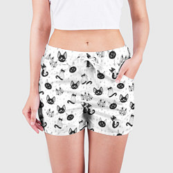 Шорты женские Черно-белые магические котики - паттерн, цвет: 3D-принт — фото 2