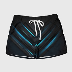 Шорты женские Черная абстракция и неоновые синие полосы, цвет: 3D-принт