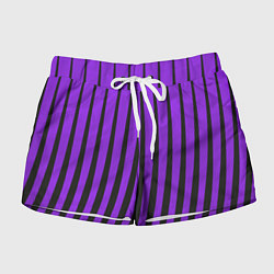 Шорты женские Неоновый фиолетовый полосатый, цвет: 3D-принт