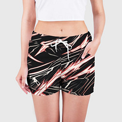 Шорты женские Красные и белые полосы на чёрном фоне, цвет: 3D-принт — фото 2