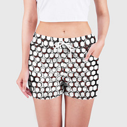 Шорты женские Киберпанк узор из шестиугольников красный, цвет: 3D-принт — фото 2