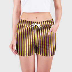 Шорты женские Жёлто-бордовый вертикальные полосы, цвет: 3D-принт — фото 2