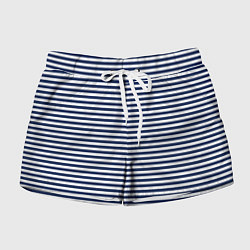 Шорты женские Белый в тёмно-синюю полоску, цвет: 3D-принт