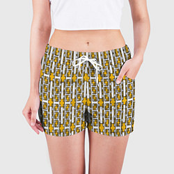 Шорты женские Жёлтые и белые кирпичики на белом фоне, цвет: 3D-принт — фото 2