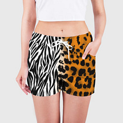 Шорты женские Леопардовые пятна с полосками зебры, цвет: 3D-принт — фото 2